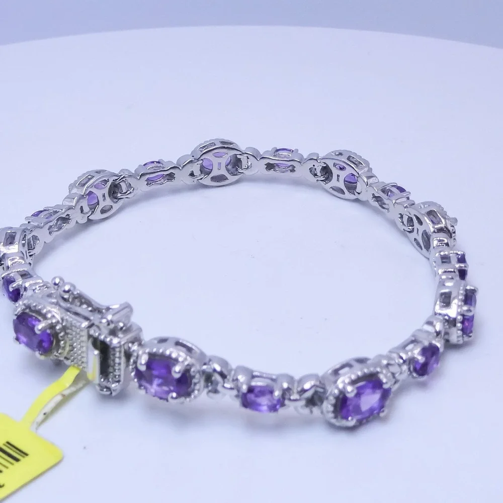 Platinum Over Sterling Silver 925 Purple Amethyst 4.6 ctw Panel 6.5